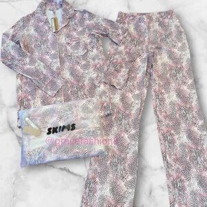 SKIMS Long Sleeve Button Up Pajama Set Bloom Animal Print NWT